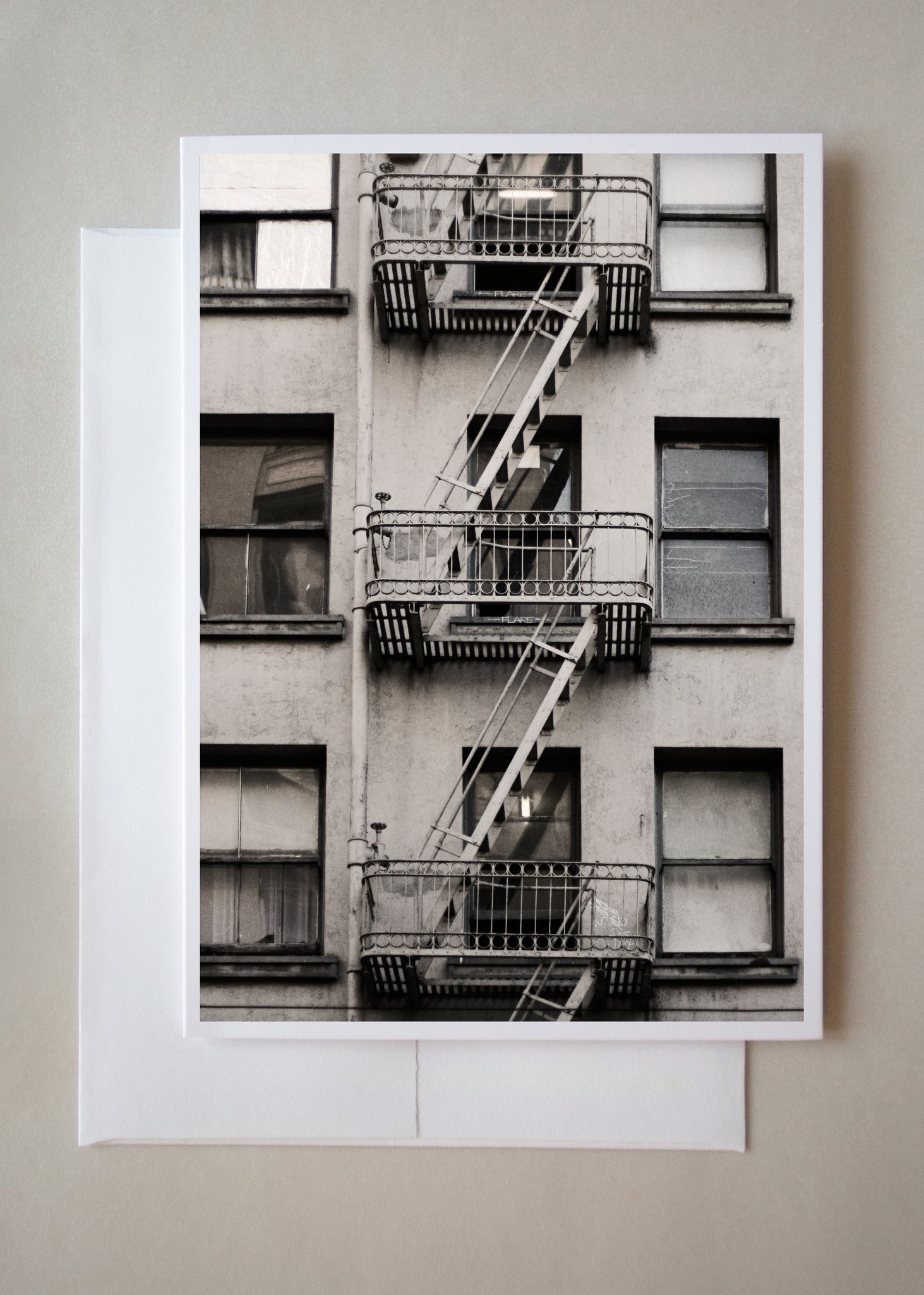 This black and white, urban photograph is of a San Francisco fire escape by photographer Caley Taylor. 